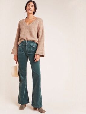 Anthropologie Pilcro Corduroy Wide Leg Vintage Inspired Pants Size 28 Green